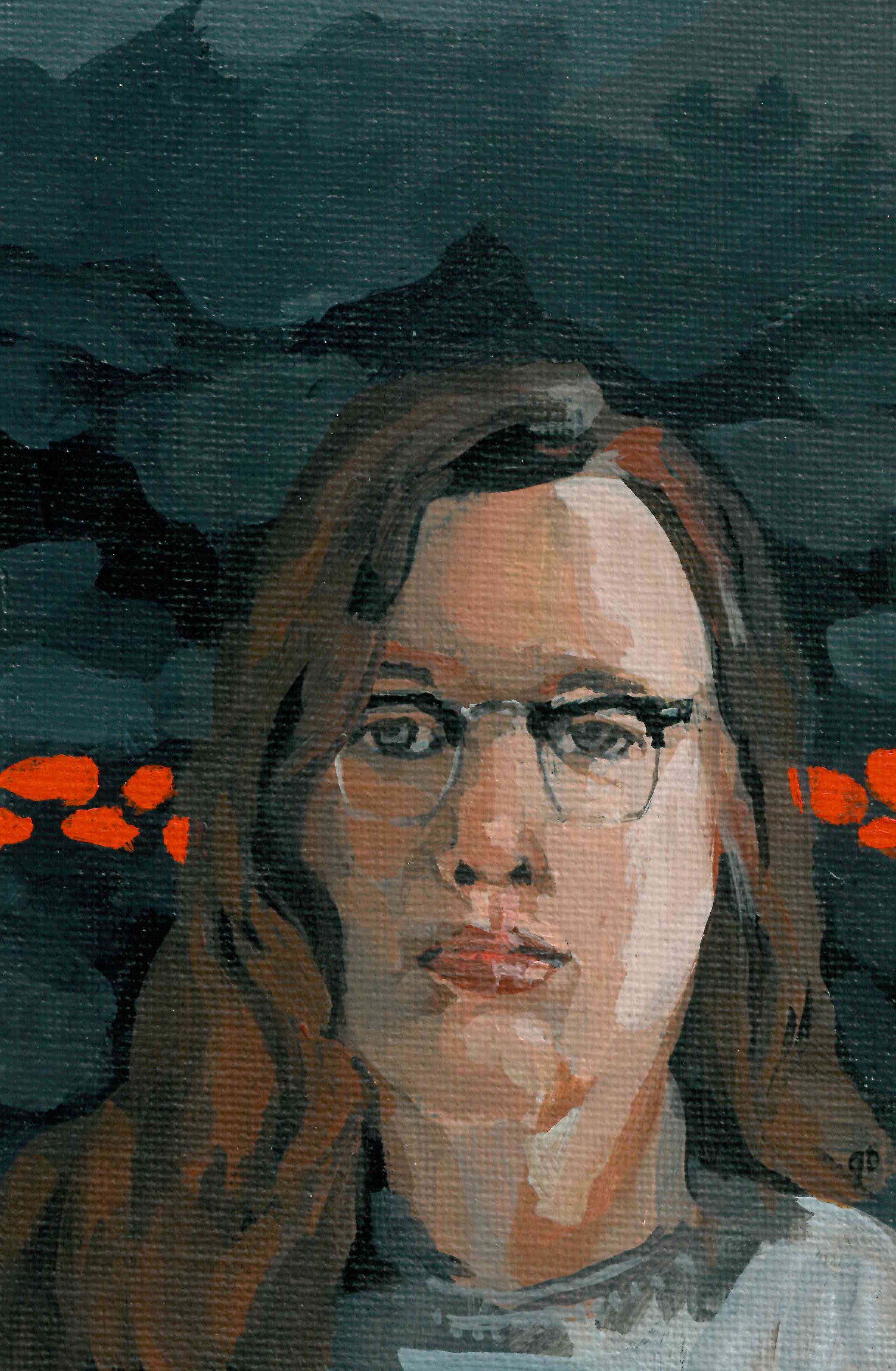 This was going to start as a gift for a friend I'd never met in real life, but then I thought about it for a while and reconsidered. You know what the creepiest gift you could receive on the planet is? A hand painted, unsmiling, uninvited self portrait from a woman who likes to make jokes about being a serial killer.